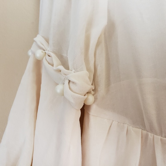 Clhoe Semi Sheer Blouse Ivory Beaded Neckline E15 - Picture 2 of 8